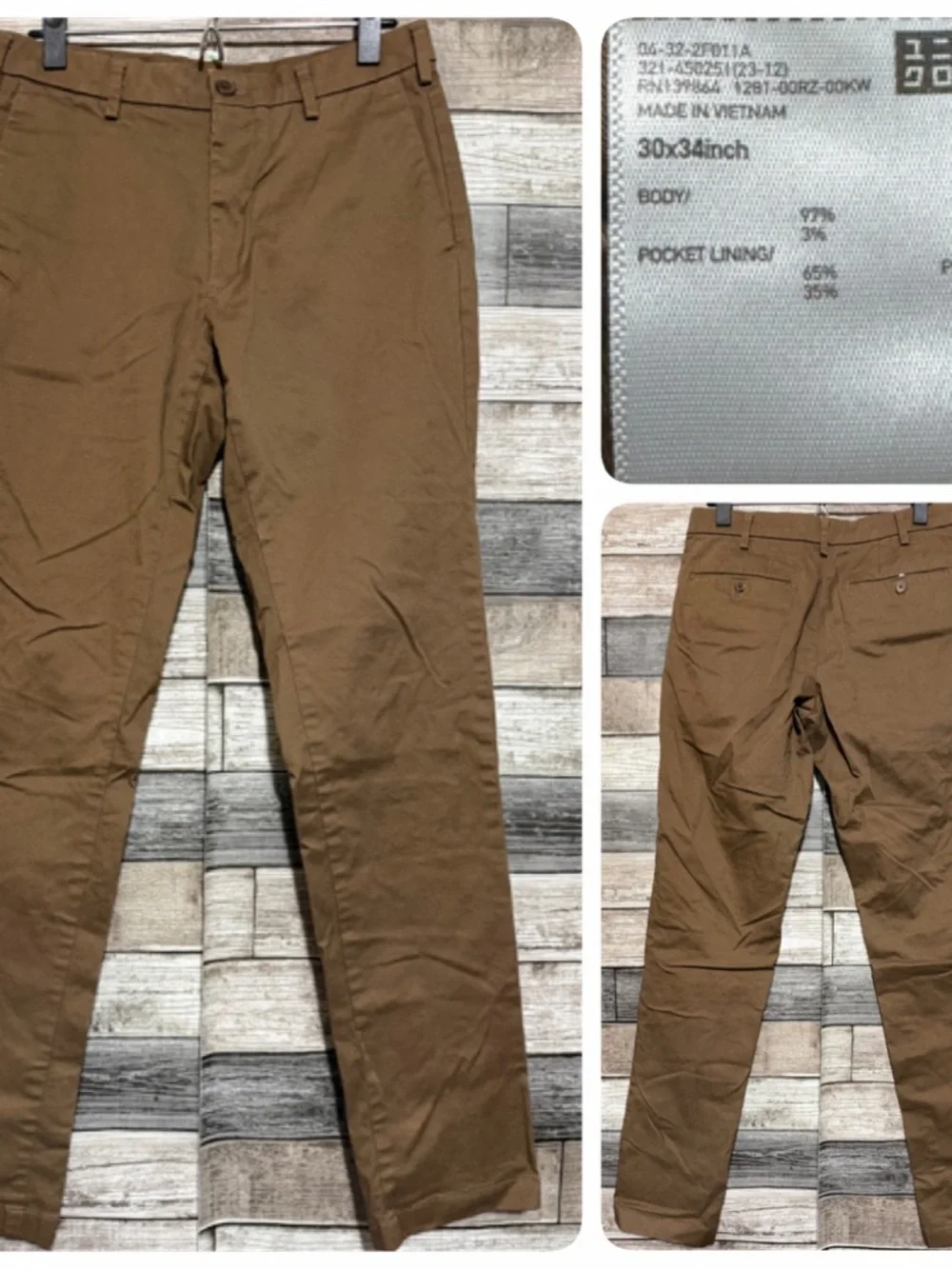 Uniqlo Slim Chino Pants Men’s 30x34 Brown Stretch Twill